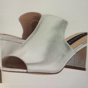 Metallic Silver Peep-Toe Heels - Women